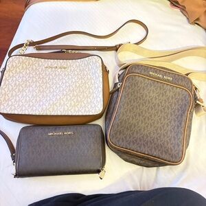 Michael Kors Crossbody Bags & Wallet Bundle Brown Vanilla MK Set